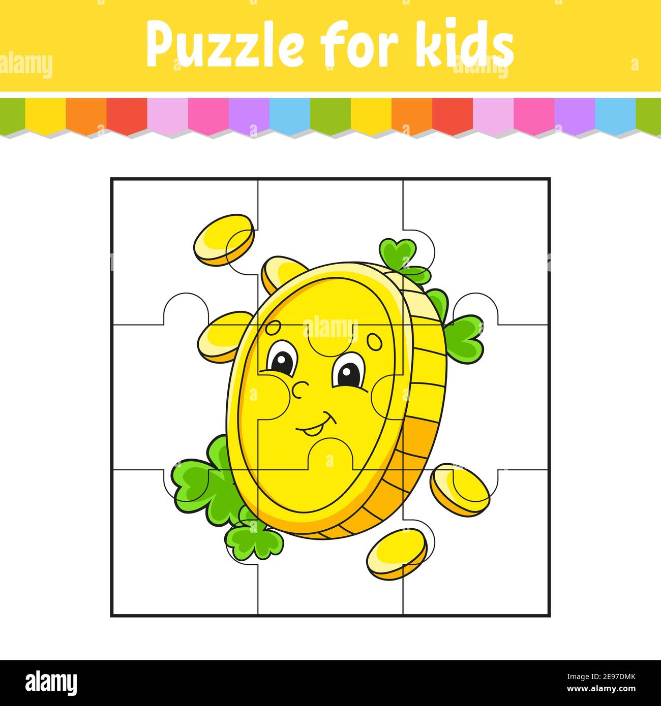 Puzzlespiel für kinder puzzleteile farbarbeitsblatt aktivitätsseite im  cartoon-stil