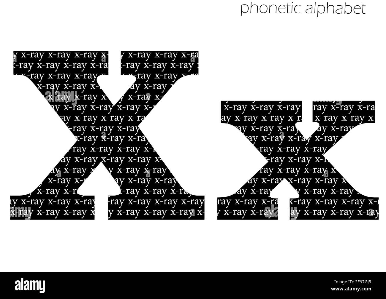 X (x-ray) 3D Illustration phonetisches Alphabet Design für die Dekoration in schwarz-weiß Stockfoto