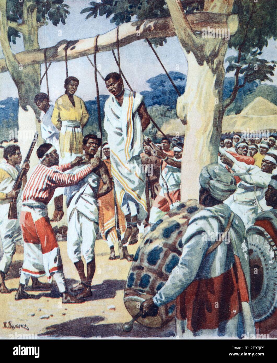 Die Menge versammelt sich, um das öffentliche Aufhängen oder die Hinrichtung in Abessinien zu beobachten Äthiopien Afrika 1911 Vintage Illustration oder Gravur Stockfoto