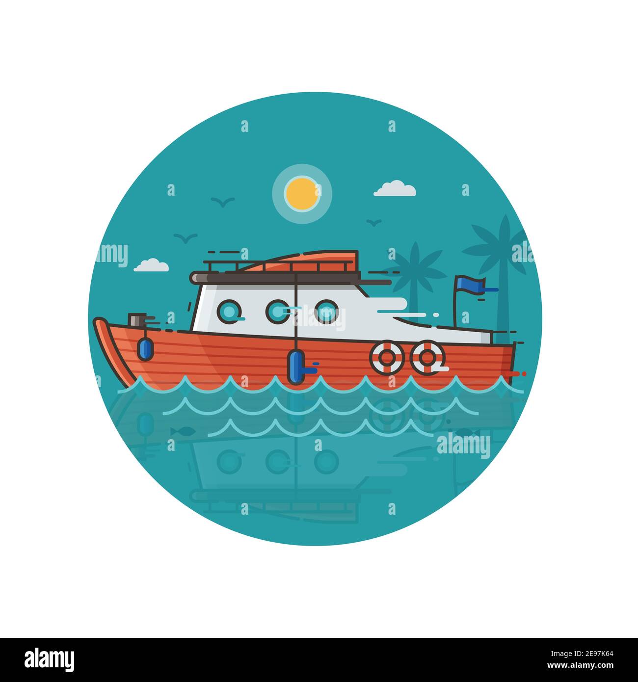 Red Sea Yacht Icon in Line Art Stock Vektor