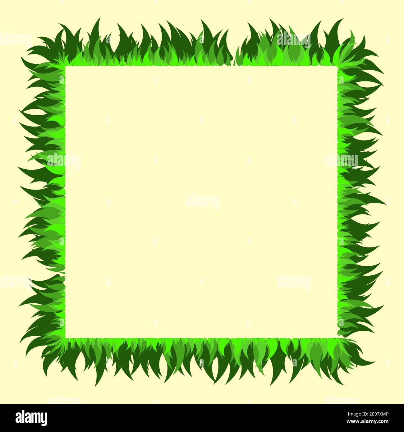 Quadratischer Grasrahmen. Leerer Rand im Öko-Stil mit grünem Laub Rasen. Vektorgrafik Frühling oder Sommerzeit. Abstrakte Ökologie Vorlage für PR Stock Vektor