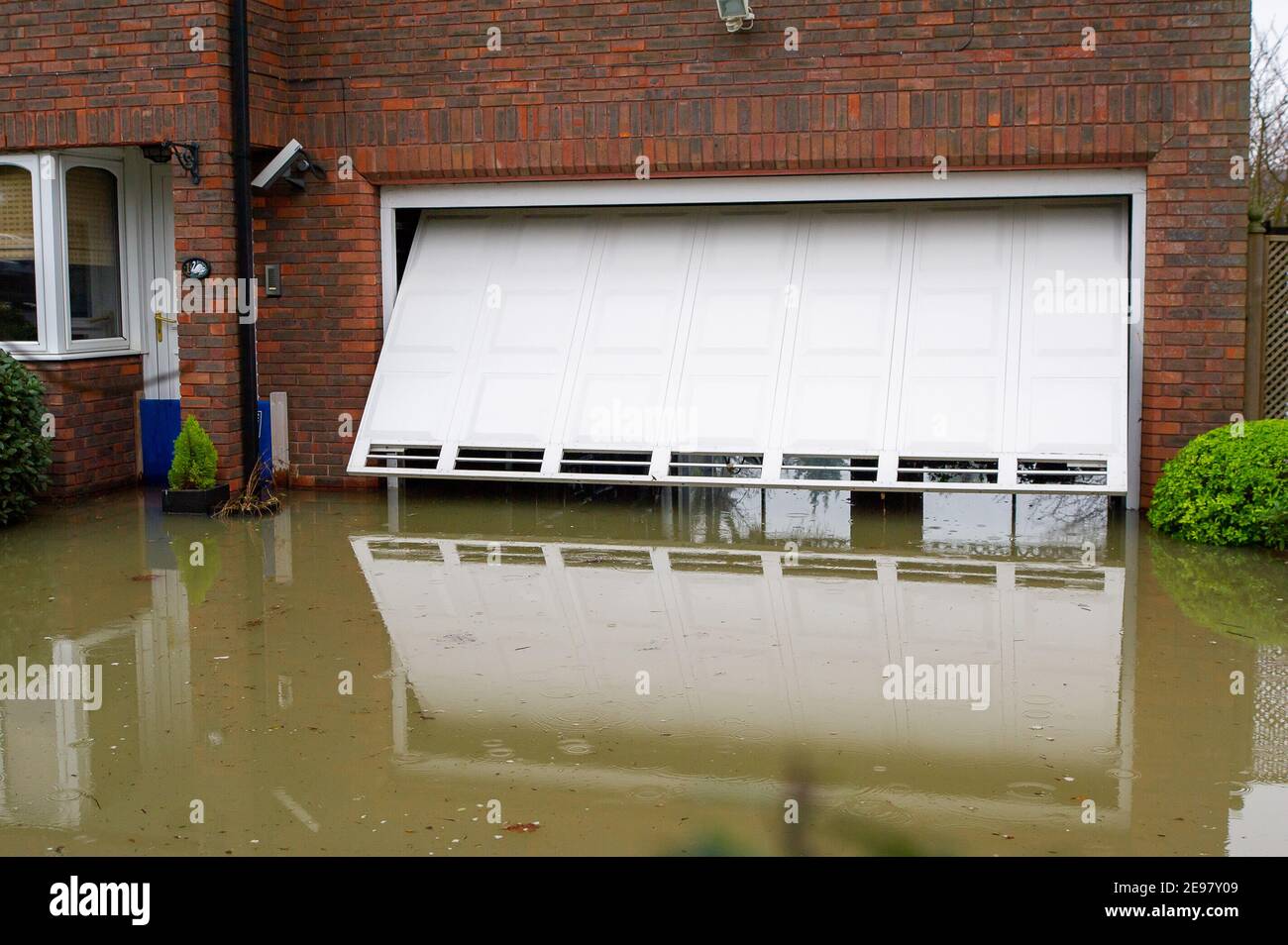 Old Windsor, Berkshire, Großbritannien. 3rd. Februar 2021. Für die Themse in Old Windsor gibt es jetzt eine Überschwemmungswarnung. Hochwasser ist bereits in den Gärten der Häuser entlang des Flusses und des Themse Path. Es wird mit Sachüberflutungen gerechnet, und der Fluss an der Themse ist weiterhin sehr hoch. Diejenigen, die in der Nähe des Flusses leben, wurden gewarnt, den Hochwasserschutz zu aktivieren. Quelle: Maureen McLean/Alamy Live News Stockfoto