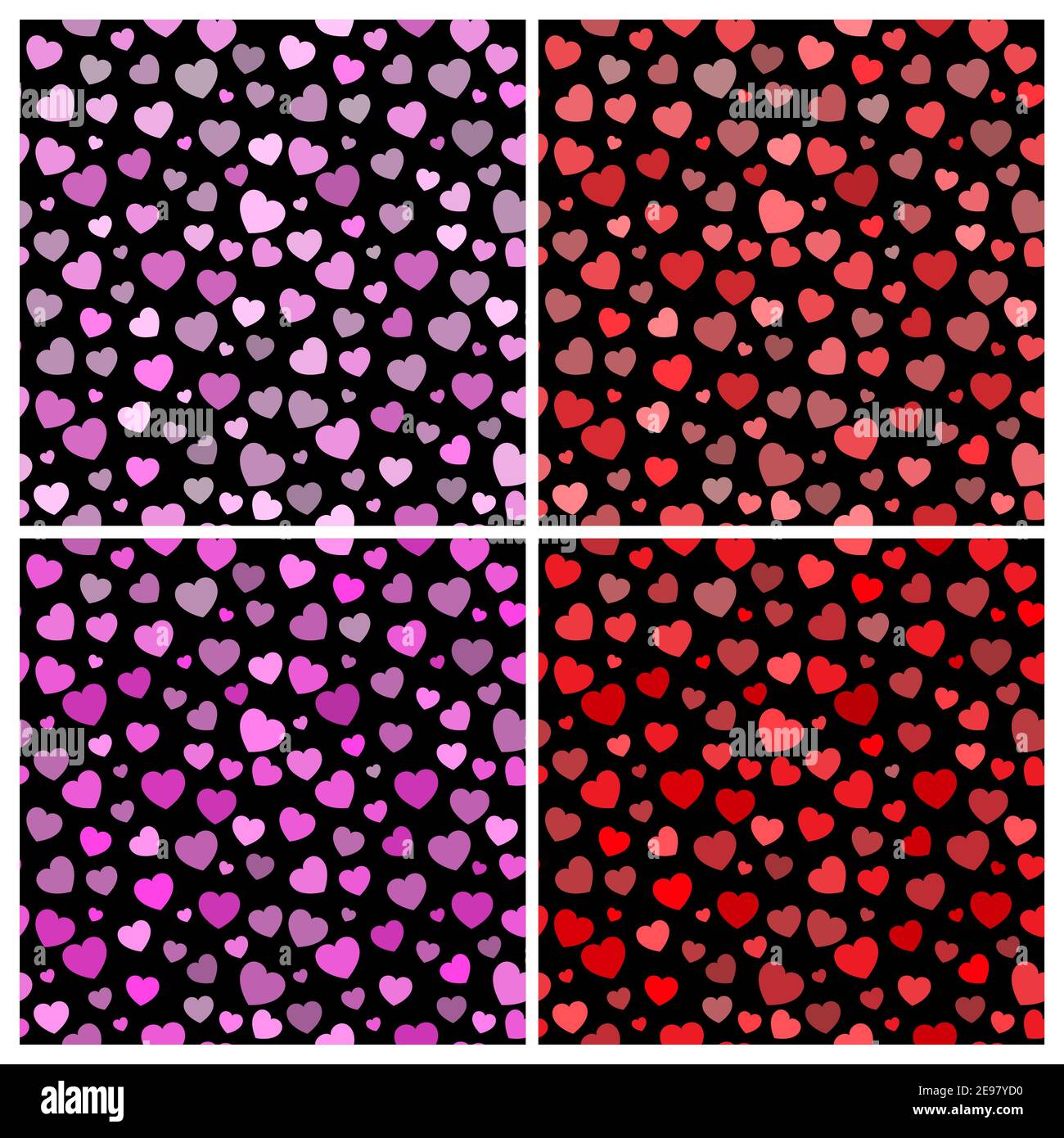 Valentines Herz Hintergrund. Schöne nahtlose Muster mit Herz Formen auf schwarzem Hintergrund gesetzt. Vektorhintergrund im eps 10 Format. Stock Vektor