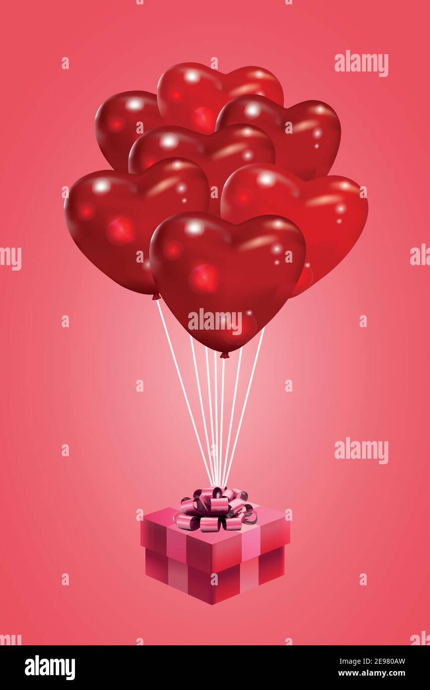 Abbildung einer Reihe von realistisch aussehende Herz geformt rosa Luftballons. Stock Vektor