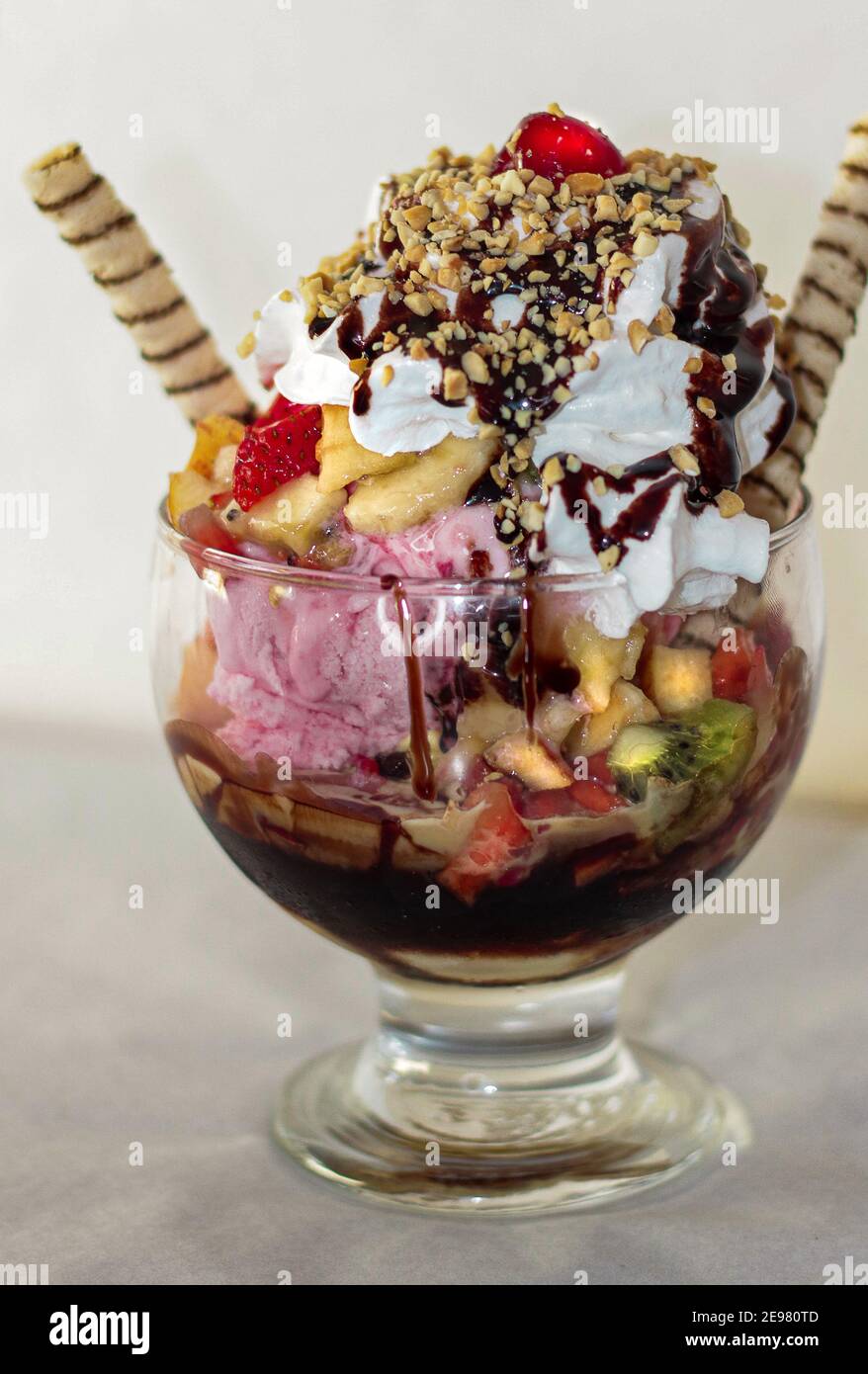 Vanille, Passionsfrucht und Schokoladeneis Stockfoto