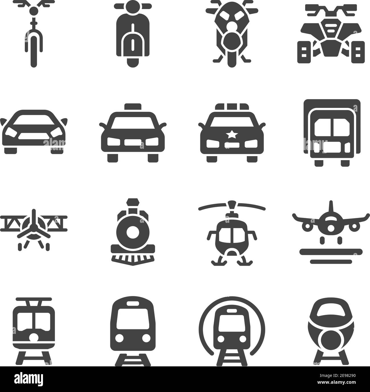 Fahrzeug und Transport Vorderansicht Icon Set, Vektor und Illustration Stock Vektor