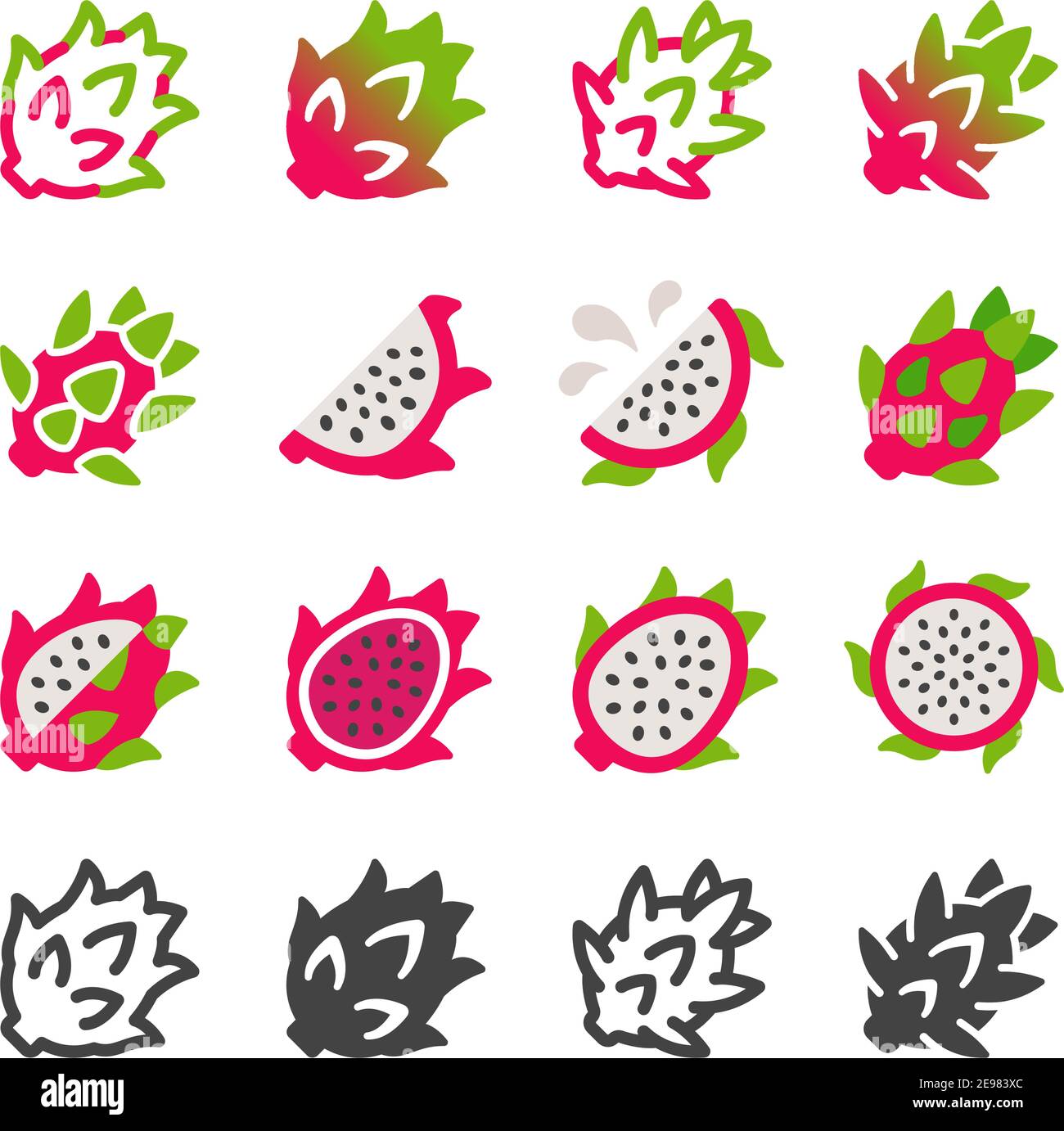 dragon Fruit Icon Set, Vektor und Illustration Stock Vektor