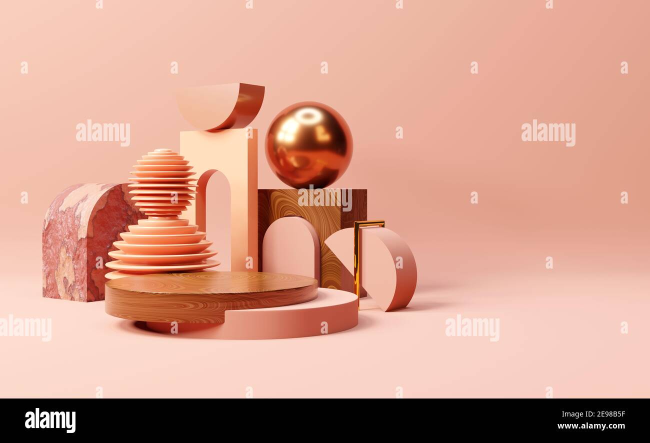 Abstrakte Formen, Texturen und bilden Hintergrund Podium Bodenlayout. 3D Darstellung rendern. Stockfoto