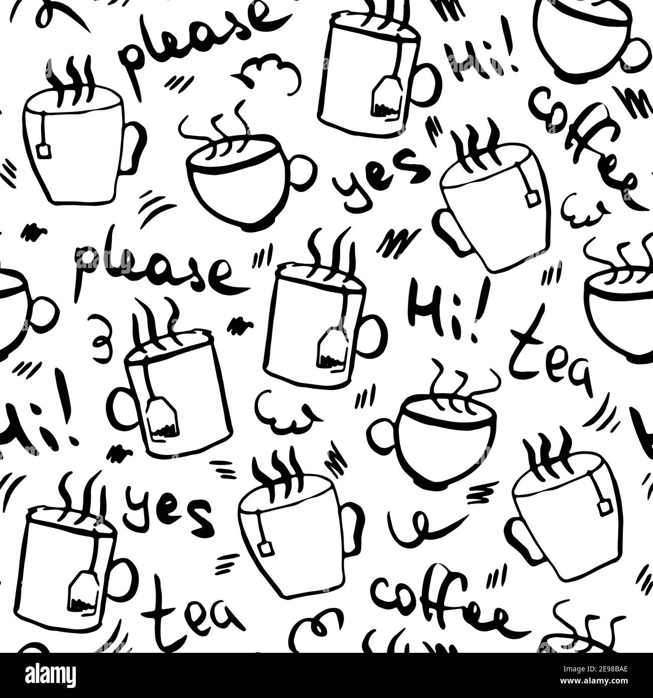 Morgen heißen Getränk Doodle Vektor nahtlose Muster Stock Vektor