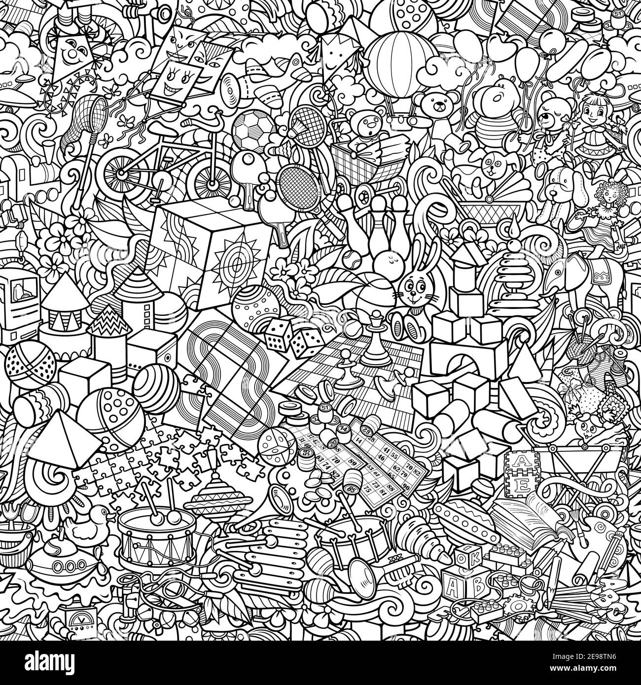 Cartoon niedlichen Kritzeleien Hand gezeichnet Kinder Spielzeug nahtlose Muster. Stock Vektor