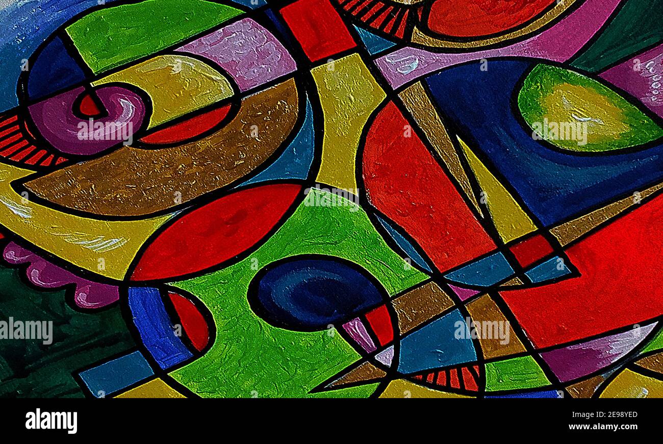 Kunst, Ölgemälde, Abstrakt, Hintergrund, modern, Dreieck, Kurve, Quadrat, Kreis, thailand Stockfoto