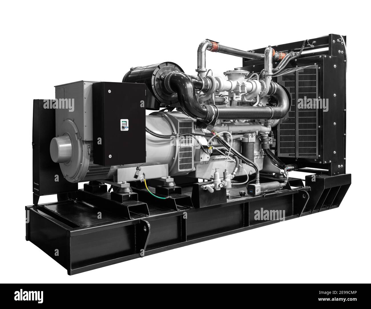 Gaskolben mobilen Dieselmotor elektrischen Generator isoliert auf weißem Hintergrund, Industrie Energie Motor Konzept Stockfoto