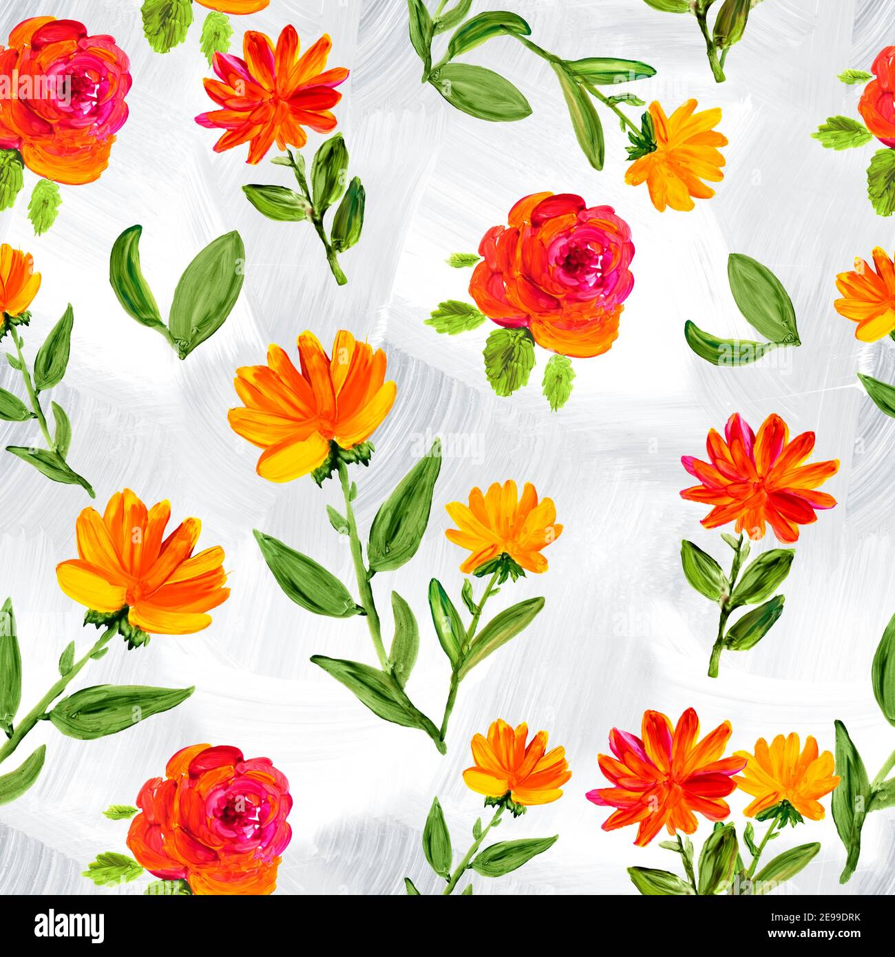 Florale nahtlose Muster von abstrakten hellen Blumen, Acryl handbemalt dunklen Hintergrund Stockfoto