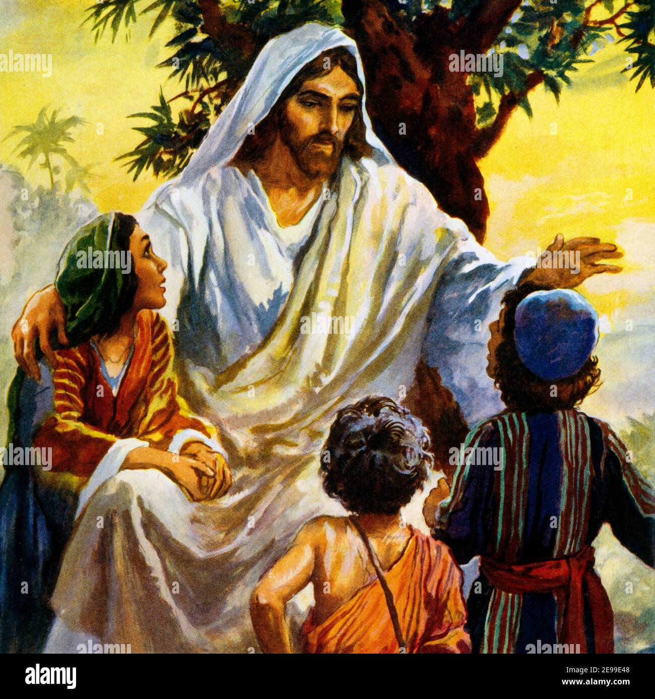 Jesus & Children Suffer Little Children Gemälde Von Henry Coller Bibelgeschichte Stockfoto