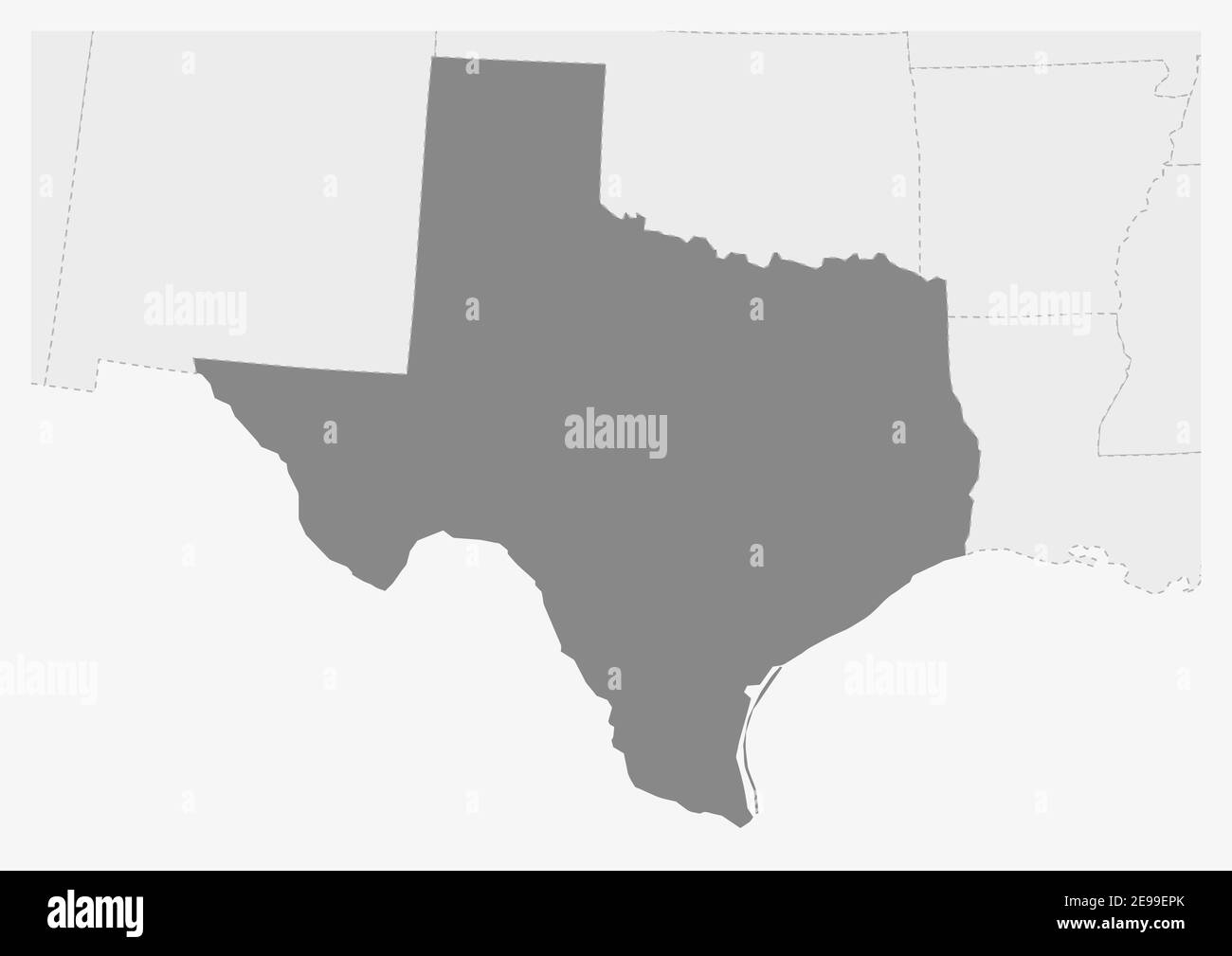 Karte der USA mit markierter Texas-Karte, graue Karte des US-Bundesstaates Texas mit Nachbarländern Stock Vektor