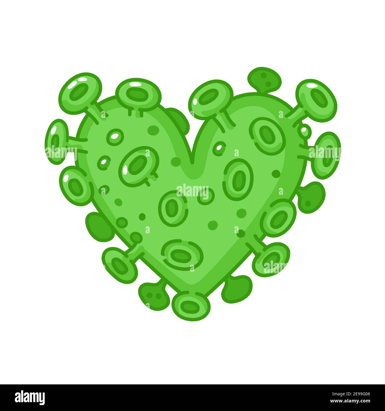 Corona Virus Herz. Vektor flache Linie Cartoon kawaii Figur Illustration Symbol. Isoliert auf weißem Hintergrund Stock Vektor