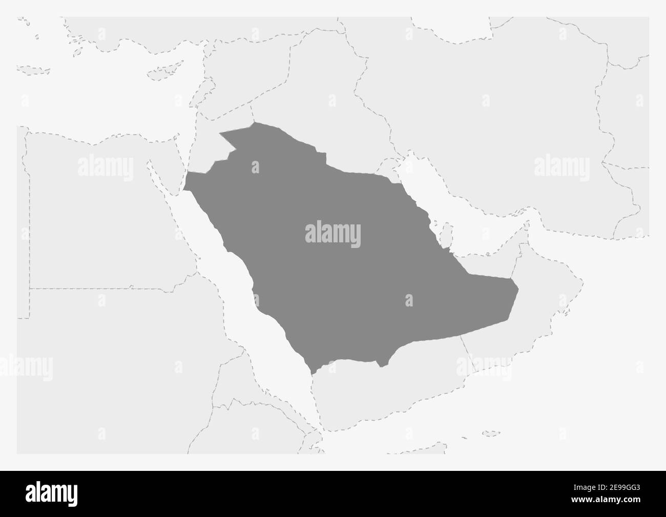 Karte des Nahen Ostens mit hervorgehobener Saudi-Arabien-Karte, graue Karte von Saudi-Arabien mit Nachbarländern Stock Vektor