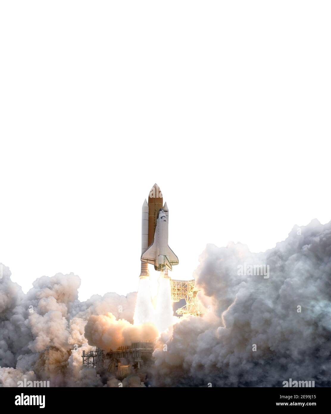Space Shuttle startet isoliert auf weißem Hintergrund. Elemente dieses Bildes, die von der NASA eingerichtet wurden Stockfoto