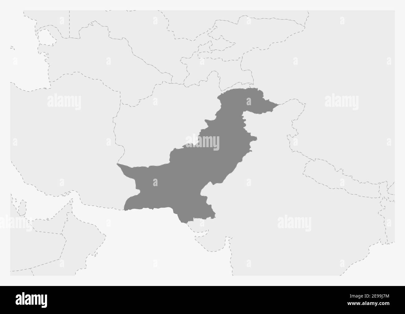 Karte von Asien mit hervorgehobener Pakistan-Karte, graue Karte von Pakistan mit Nachbarländern Stock Vektor