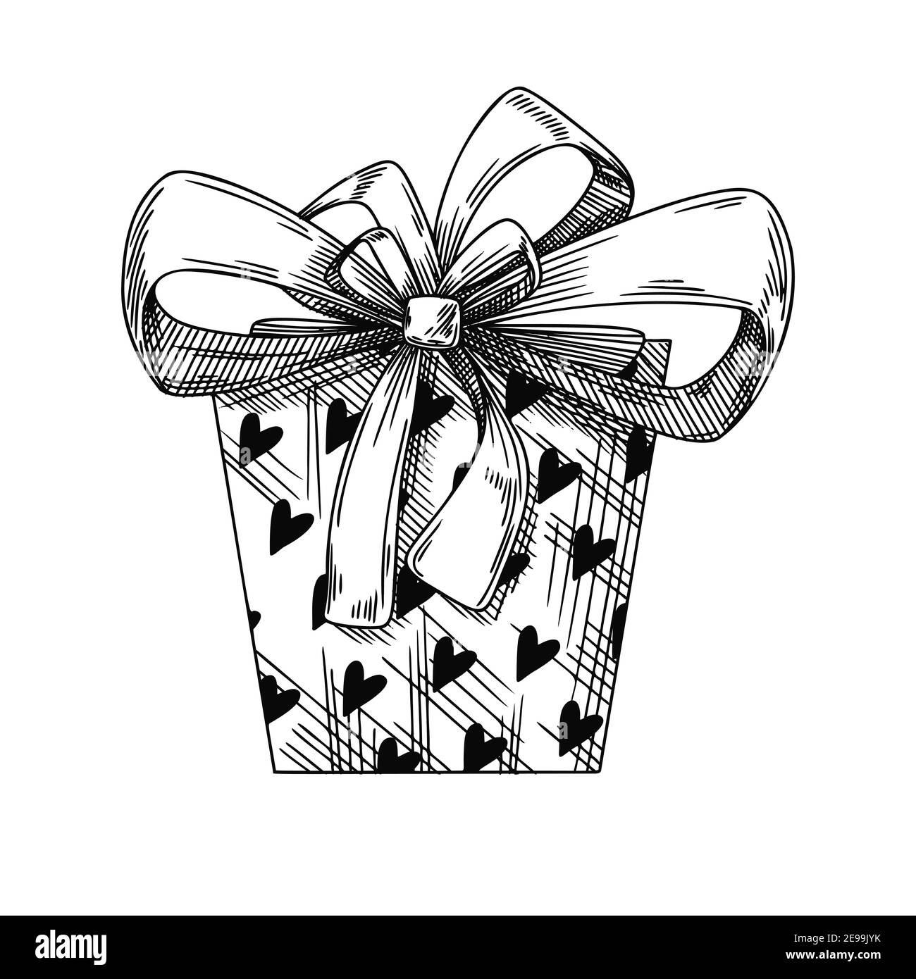 Geschenkskizze mit Schleife. Festliche Verpackung. Geschenk zum Valentinstag. Vektorgrafik Stock Vektor