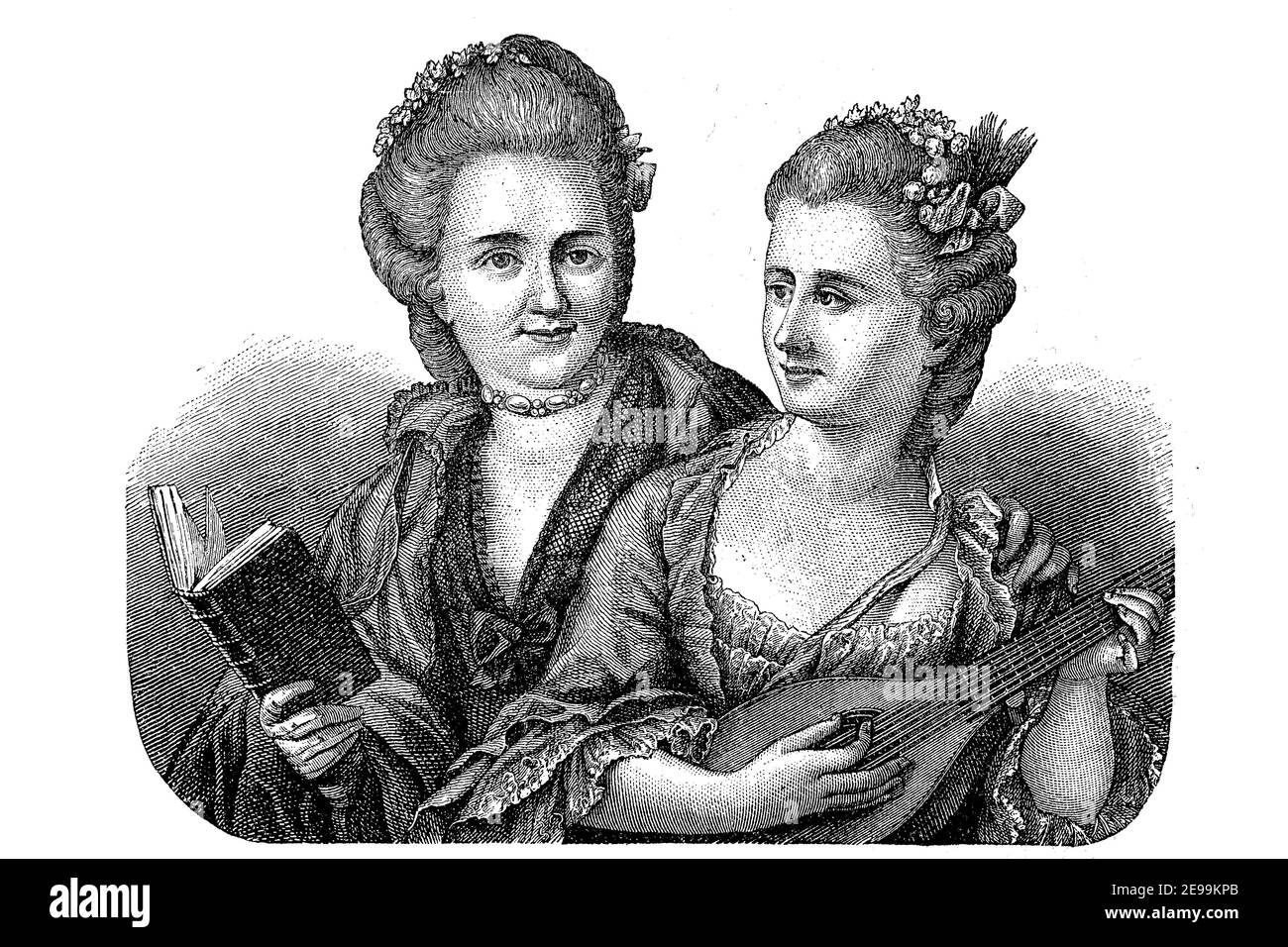 Friederike Oeser, 1748-1829, Freundin Goethes, zusammen mit ihrer Schwester / Friederike Oeser, 1748-1829, Freundin von Goethe, zusammen mit ihrer Schwester, Historisch, historisch, digital verbesserte Reproduktion eines Originals aus dem 19th. Jahrhundert / digitale Reproduktion einer Originalvorlage aus dem 19. Jahrhundert Stockfoto