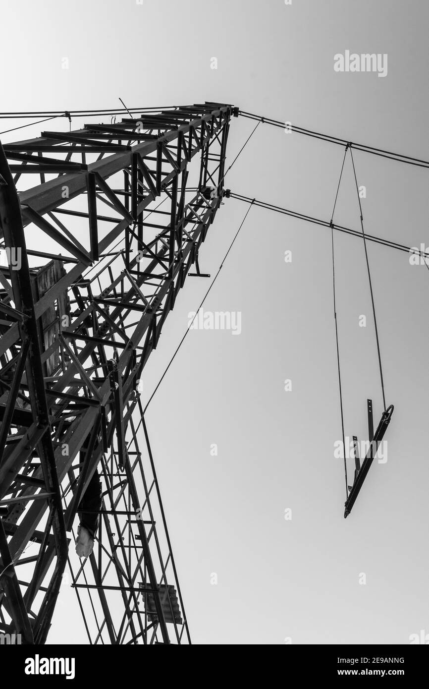 Verlassene Gebäude und Maschinen des Bergbaukomplexes Trabia Tallarita in Riesi, in der Nähe von Caltanissetta, Italien Stockfoto