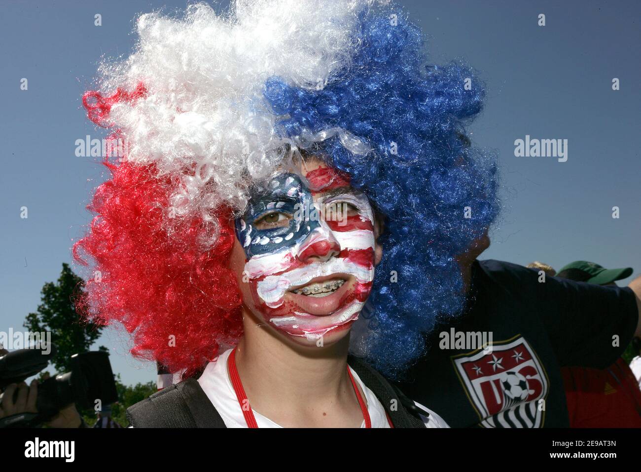 USA-Fan Justin Flores aus New Jersey vor dem Spiel während der WM 2006 - Gruppe E, USA gegen Tschechien, in Gelsenkirchen, Deutschland, am 12. Juni 2006. Foto von Gouhier-Hahn-Orban/Cameleon/ABACAPRESS.COM Stockfoto