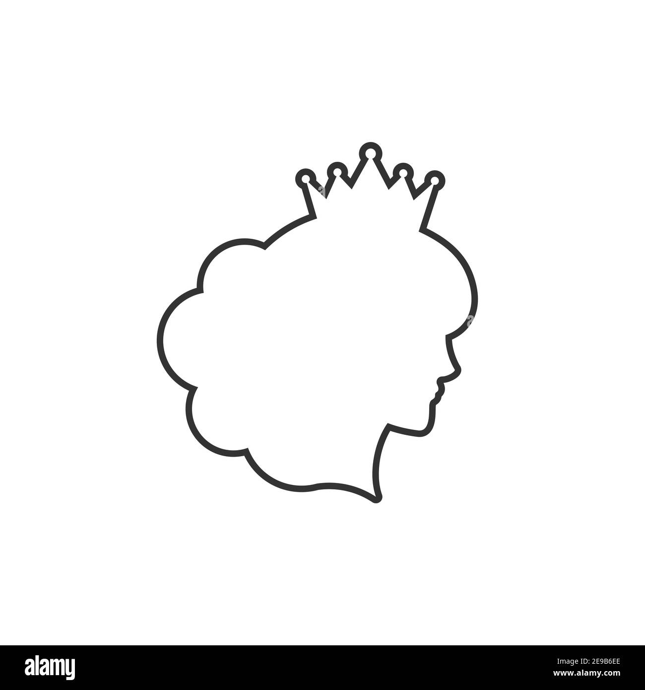 Schöne Prinzessin mit Krone. Frauen elegante Linie Silhouette mit schönen Frisur. Weibliches Gesicht im Profil. Magic Fairytale Logo. Stock Vektor