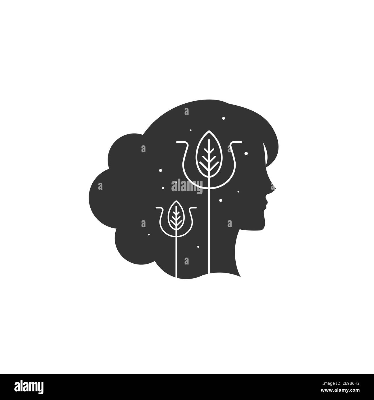 Mädchenkopf mit griechischem Buchstaben PSI. Beziehungs- und Psychologielogo auf Weiß isoliert. Psychotherapie-Konzept. Frau Psychologie oder Fähigkeiten Symbol. Flach Stock Vektor