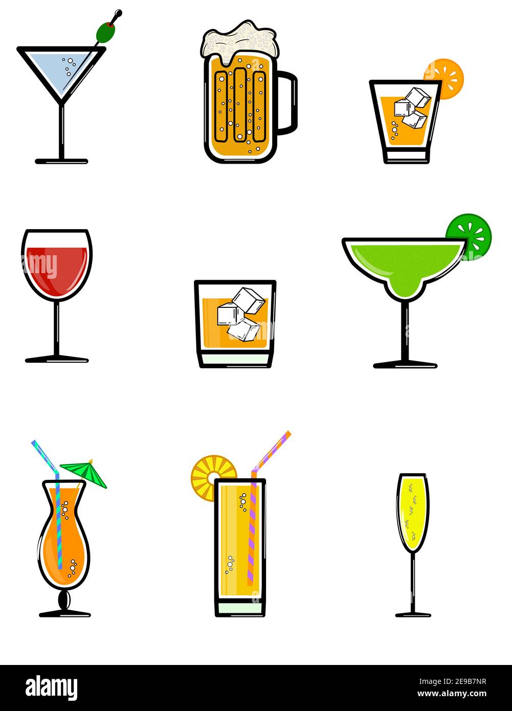 Restaurant und Bar Vektor Illustration von alkoholischen Getränken. Stock Vektor