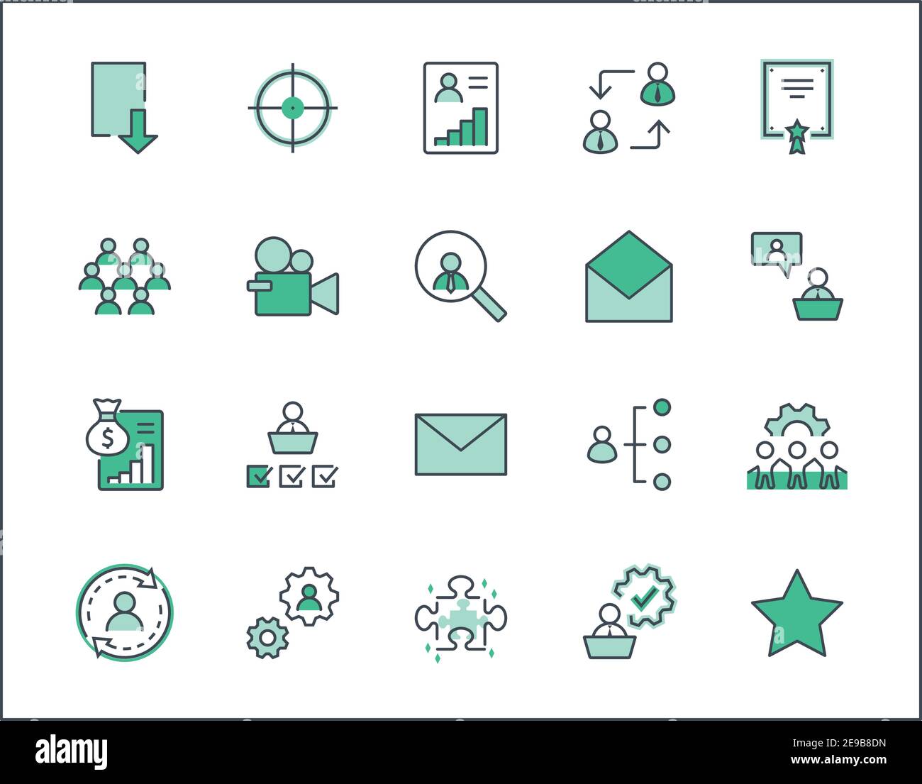 Satz von Vektor-Liniensymbolen Mit Bezug Zur Personenverwaltung. Enthält Symbole wie Target, Puzzle, Certificate, Personal Data Processing, Task Manager Stock Vektor