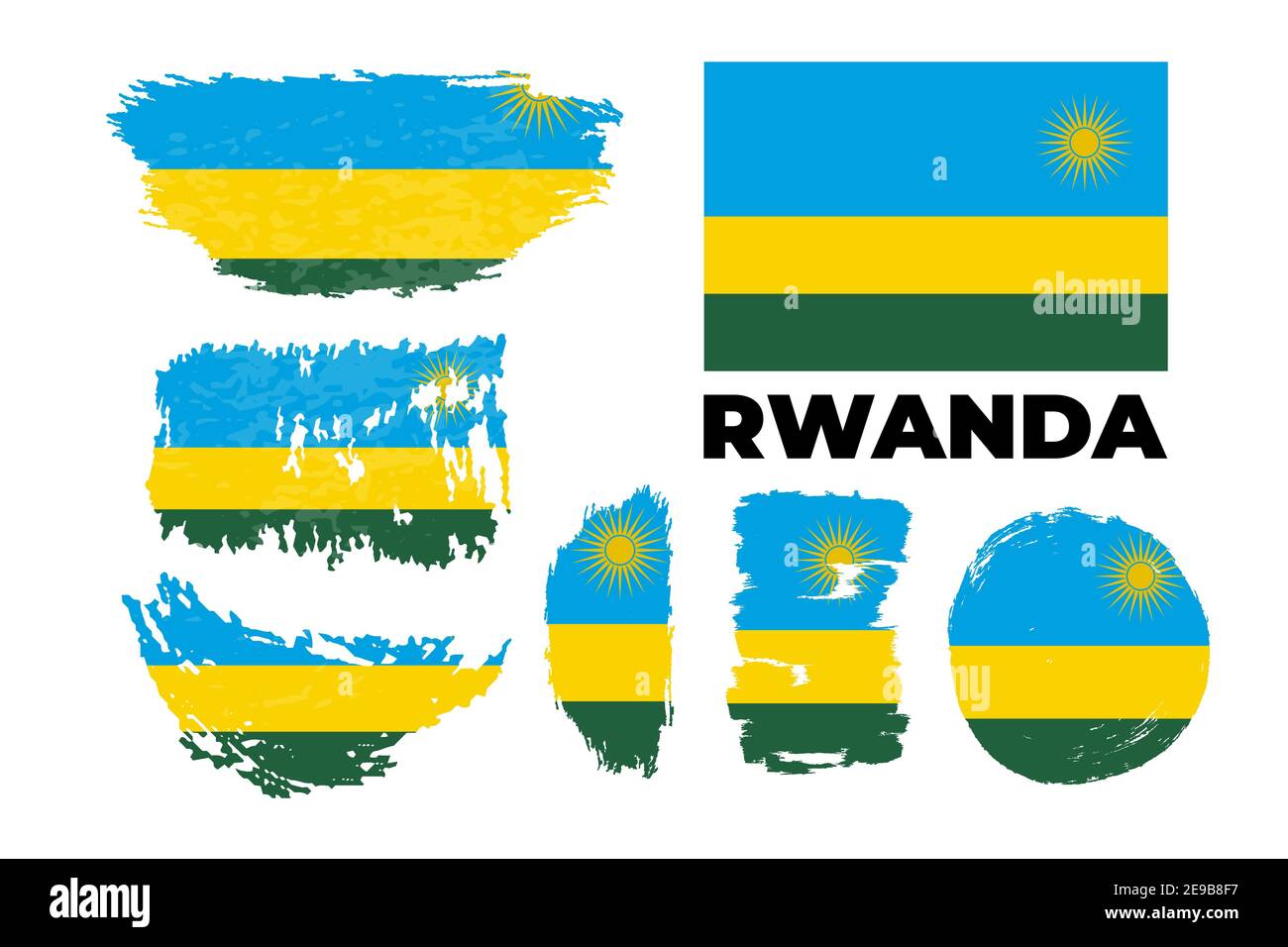Pinsel gemalte Grunge Flagge von Ruanda Land. Stock Vektor