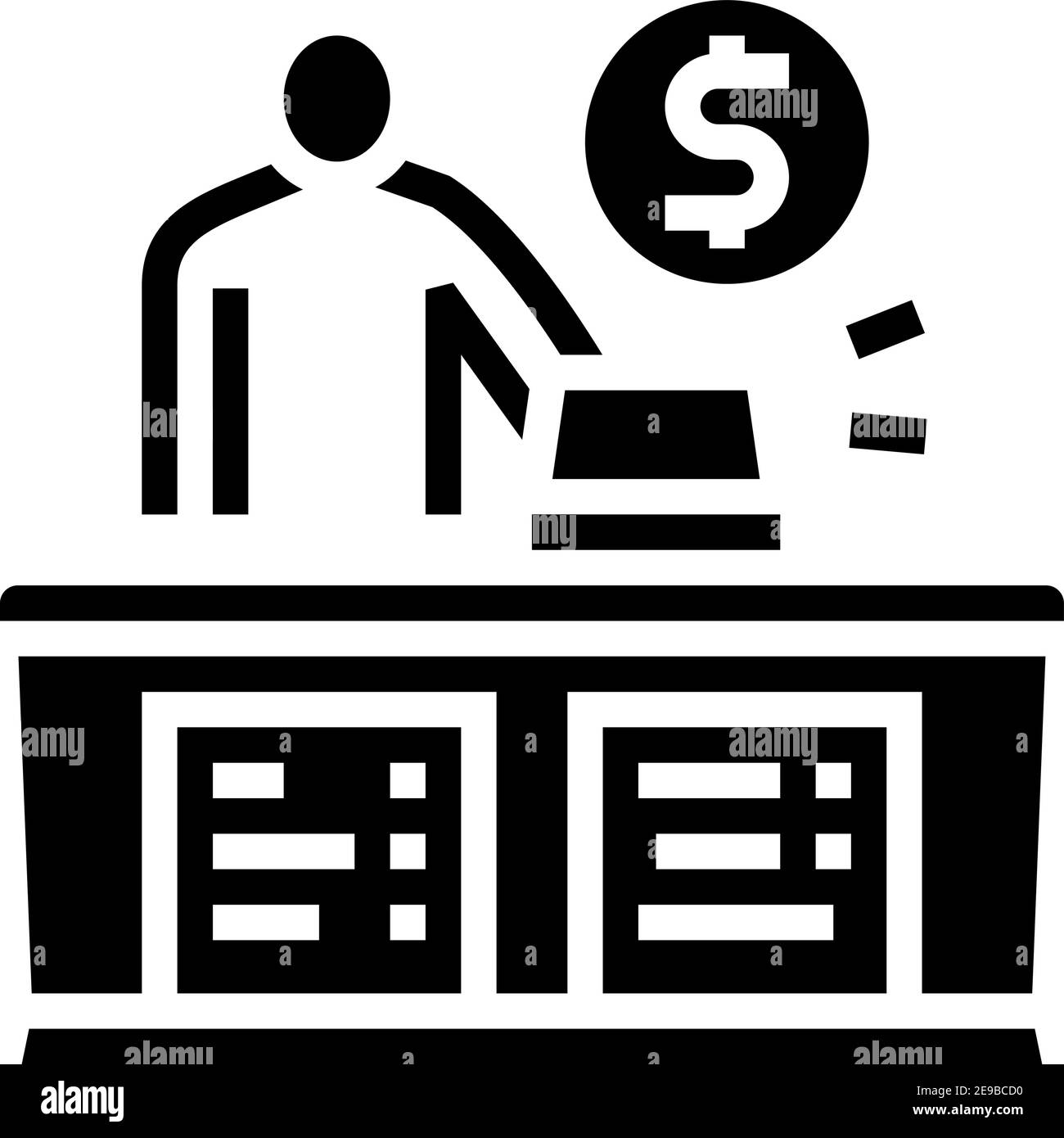 Kassierer Verkäufer an der Theke Glyphe Symbol Vektor Illustration Stock Vektor