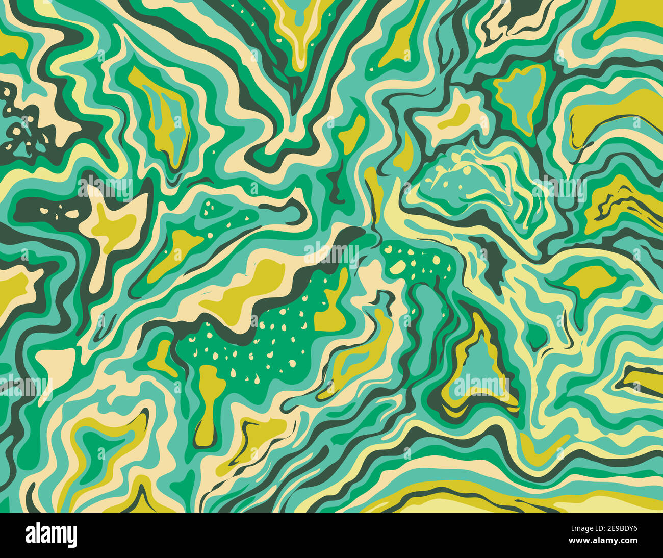 Digitale Marmorierung oder inkscape Illustration eines abstrakten wirbelnden, psychedelischen, flüssigen Marmors und simulierter Marmorierung im Stil von Suminagashi Kintsu Stock Vektor