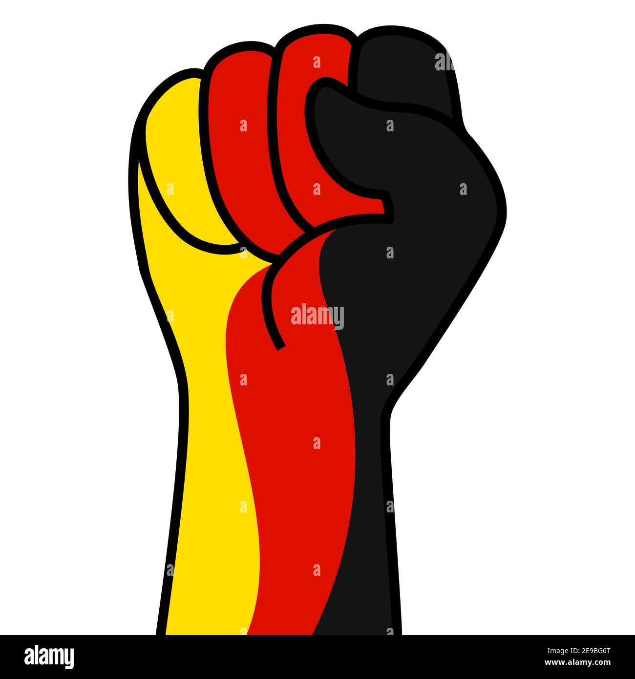 Deutsche Faust Flagge gehisst. Die Hand deutschlands. Fist Form deutschland Flagge Farbe. Patriotische Demonstration, Rebellen, Protest, Kampf für Menschenrechte, befreit Stock Vektor