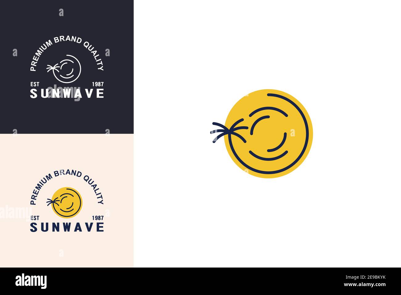 Palm Ocean Waves Logo Linie Kunst Design-Konzept, kreative einfache und moderne Markenidentität. Stock Vektor