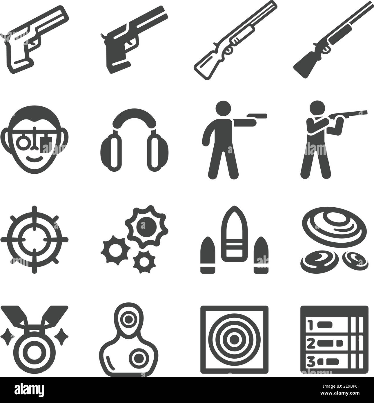 Schießen und Gewehr, Sport und Erholung Icon Set, Vektor und Illustration Stock Vektor