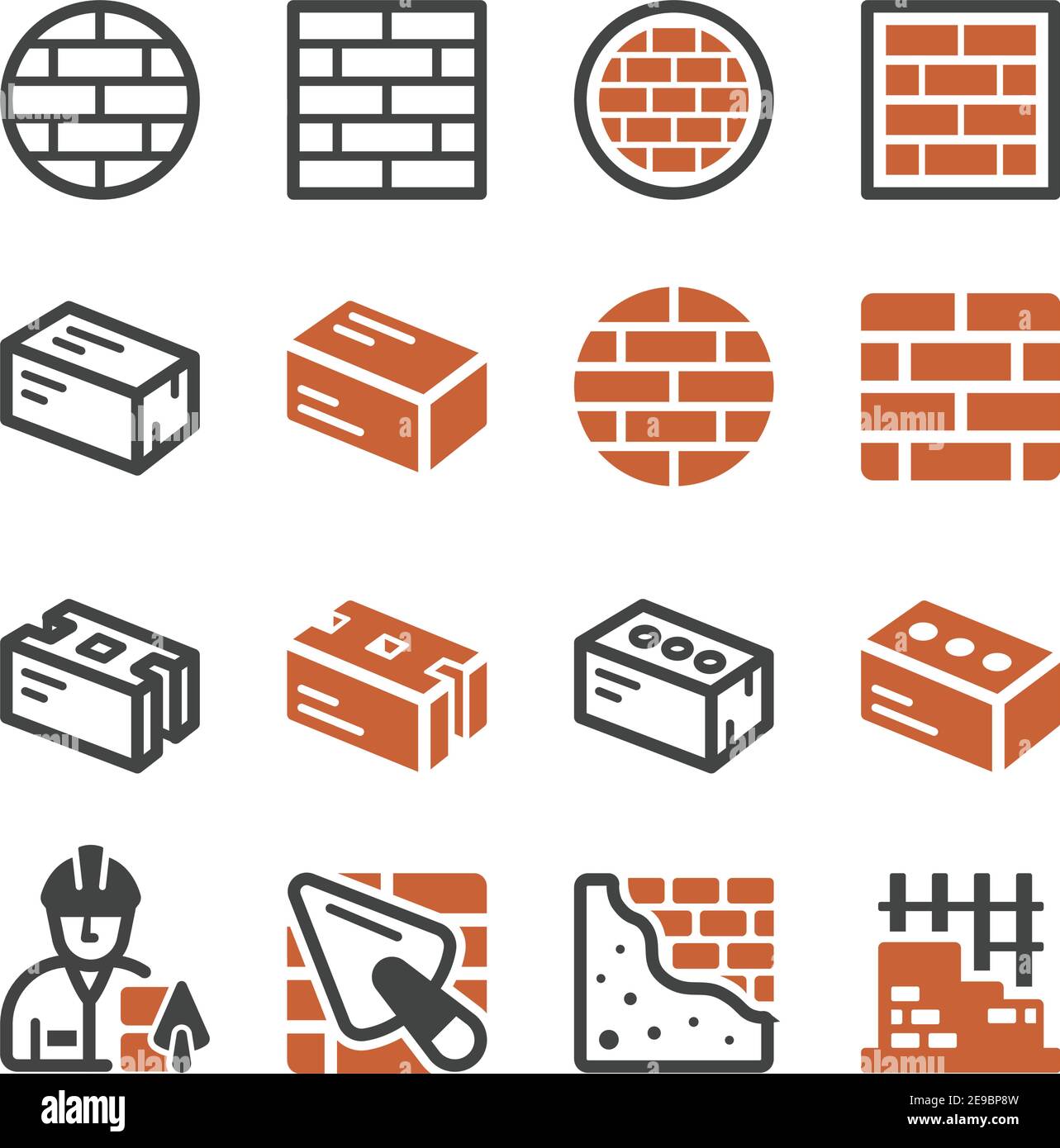 Ziegel und Konstruktion Icon Set, Vektor und Illustration Stock Vektor