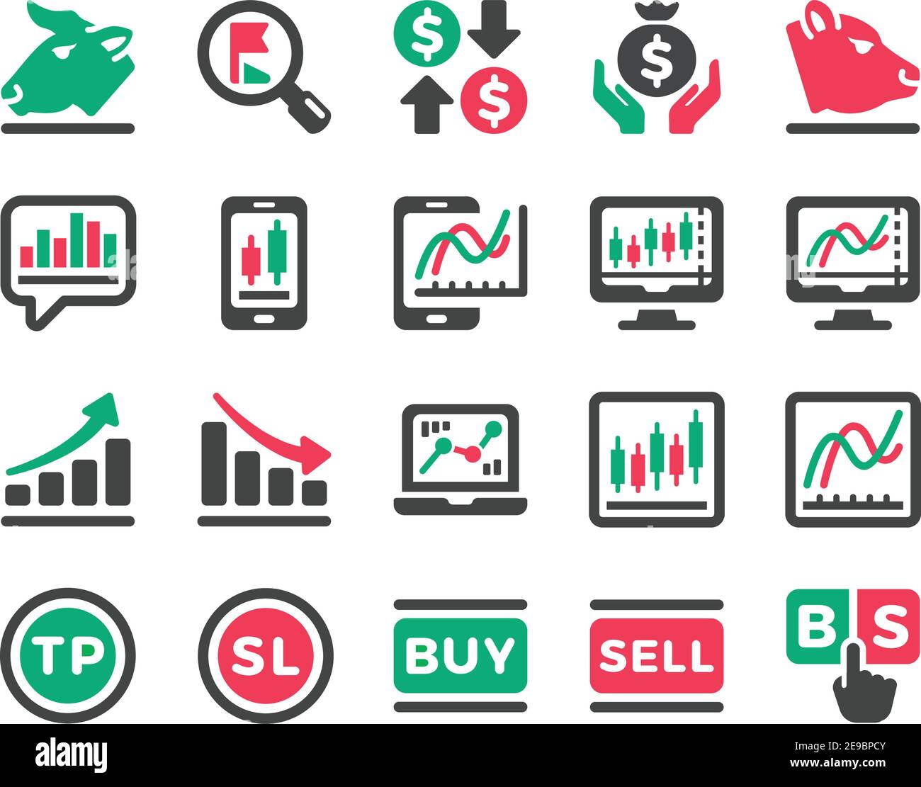 Börse Online-und Aktienanlage Symbol Set, Vektor und Illustration Stock ...