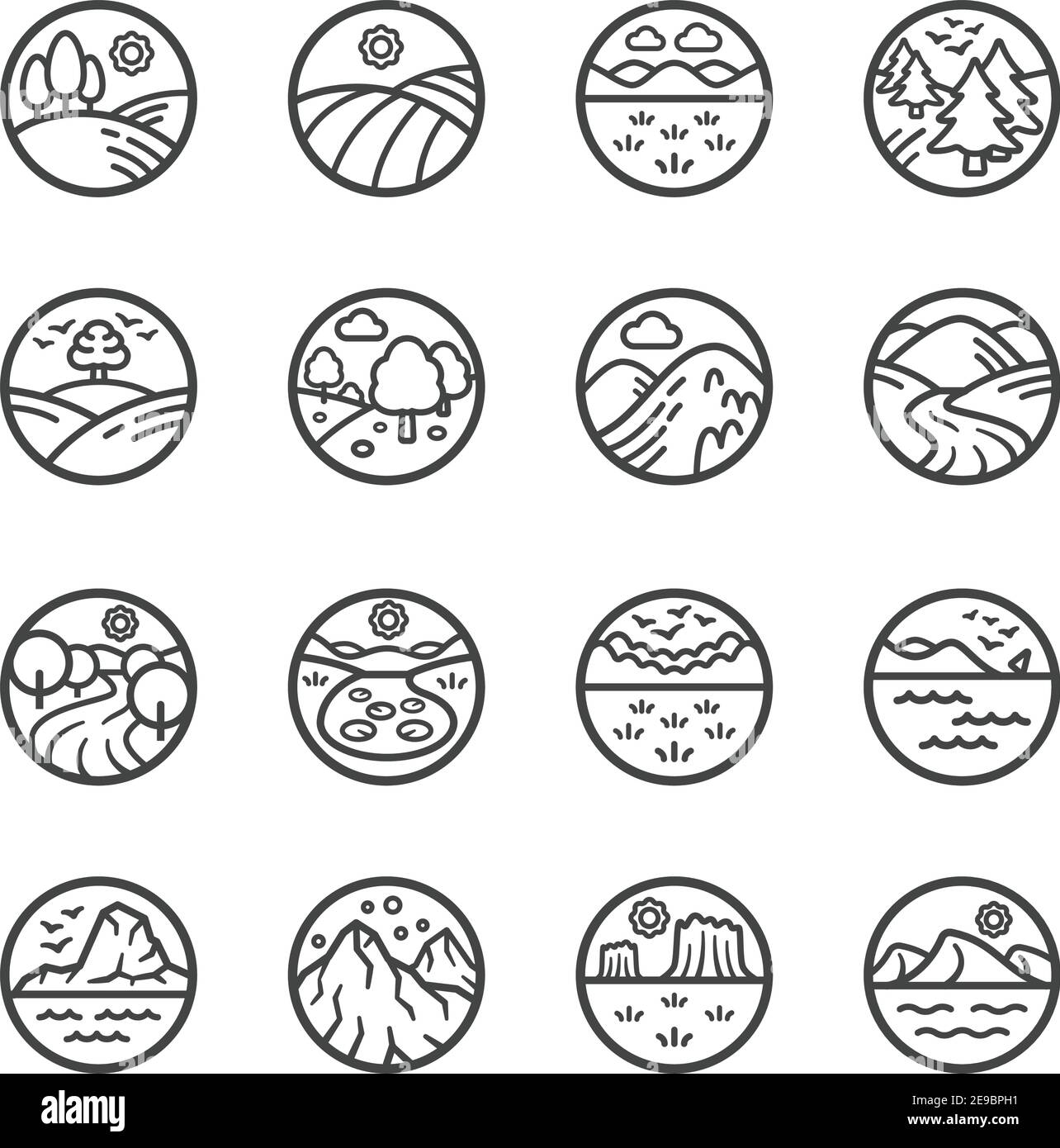 Symbolsatz für dünne Linien im Querformat, Vektor und Illustration Stock Vektor