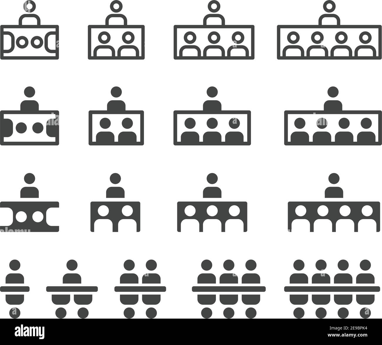 Symbolsatz, Vektor und Illustration für Meetings und Konferenzen Stock Vektor