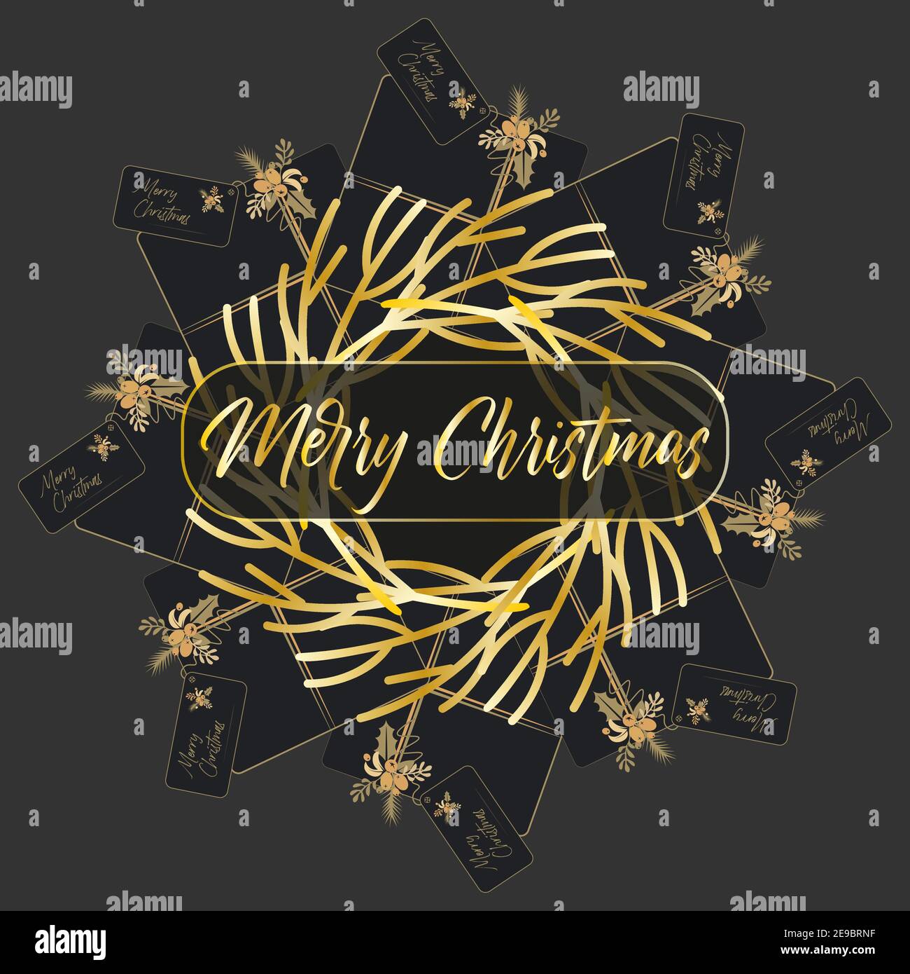 Weihnachten Vektor Illustration mit Geschenken und Gold Kranz auf einem Dunkler Hintergrund Stock Vektor