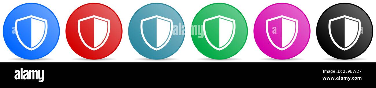Schild, Schutz, Sicherheitskonzept Vektor-Icons, Satz von Kreis Gradienten Tasten in 6 Farben Optionen für webdesign und mobile Anwendungen Stock Vektor