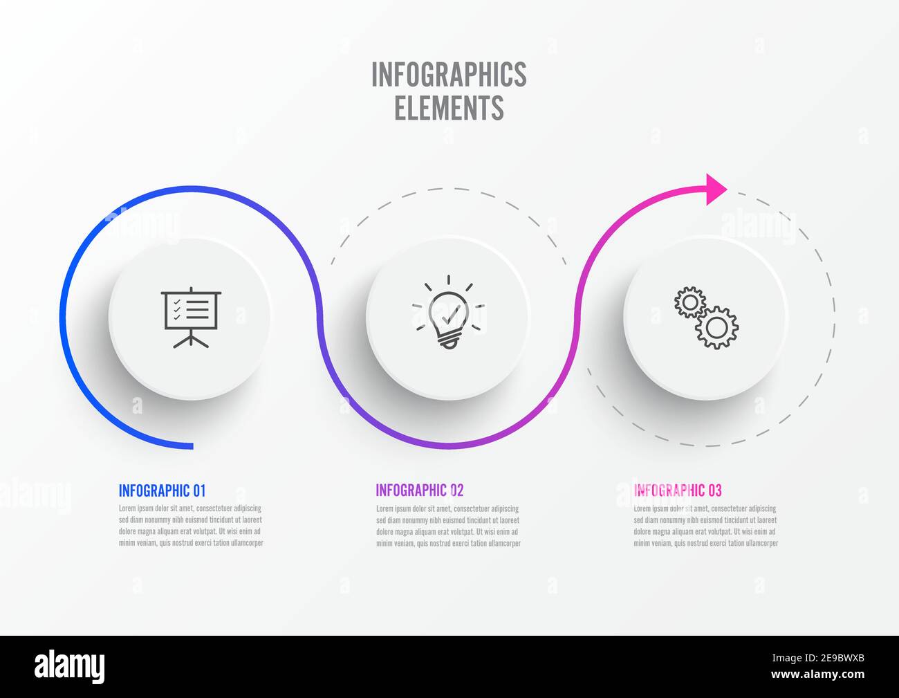 Abstrakte Elemente der Grafik Infografik Vorlage mit Etikett, integrierte Kreise. Geschäftskonzept mit 3 Optionen. Für Inhalt, Diagramm, Flussdiagramm, Schritt Stock Vektor