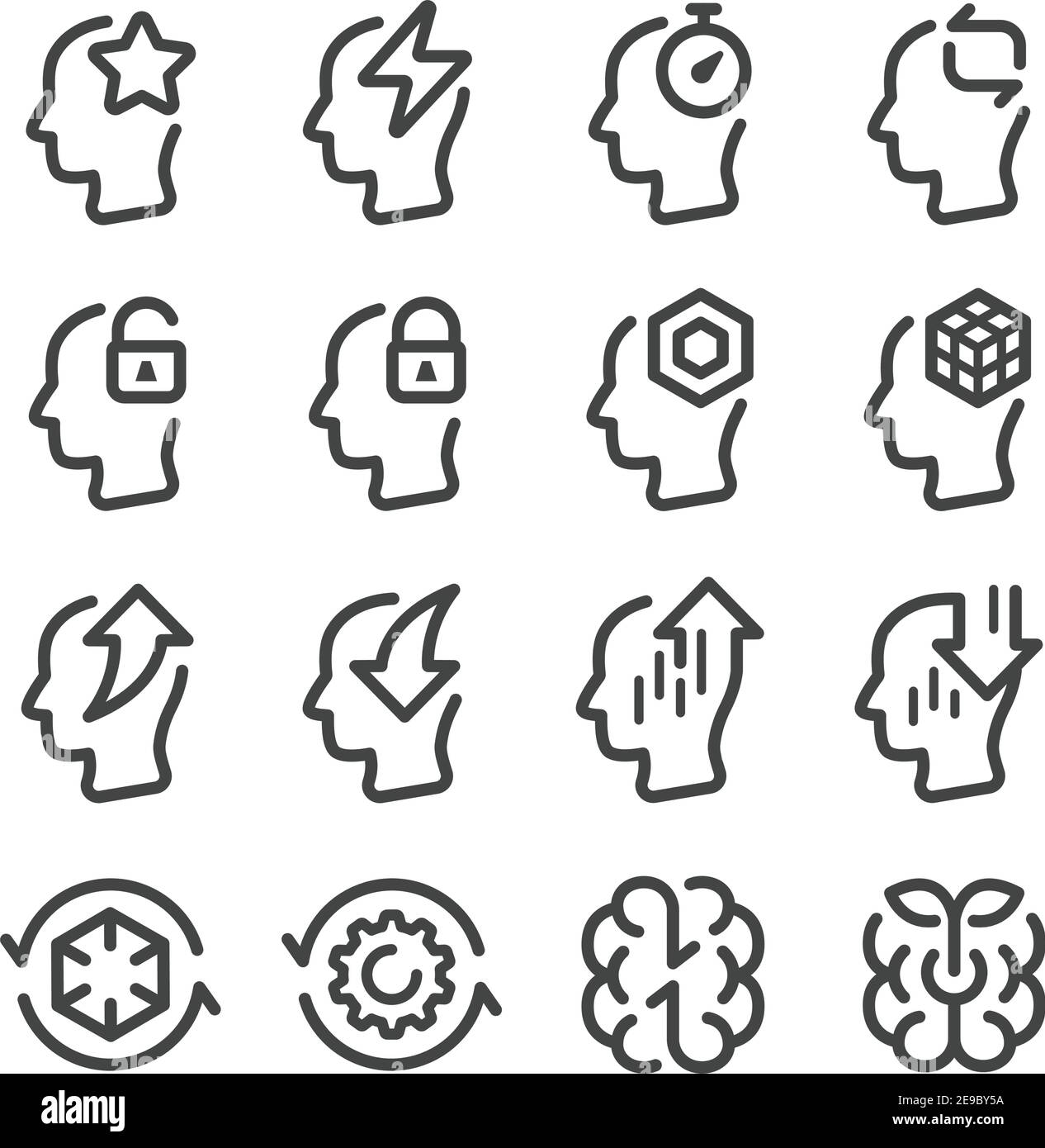 Gehirnleistung dünne Linie Symbolsatz, Vektor und Illustration Stock Vektor