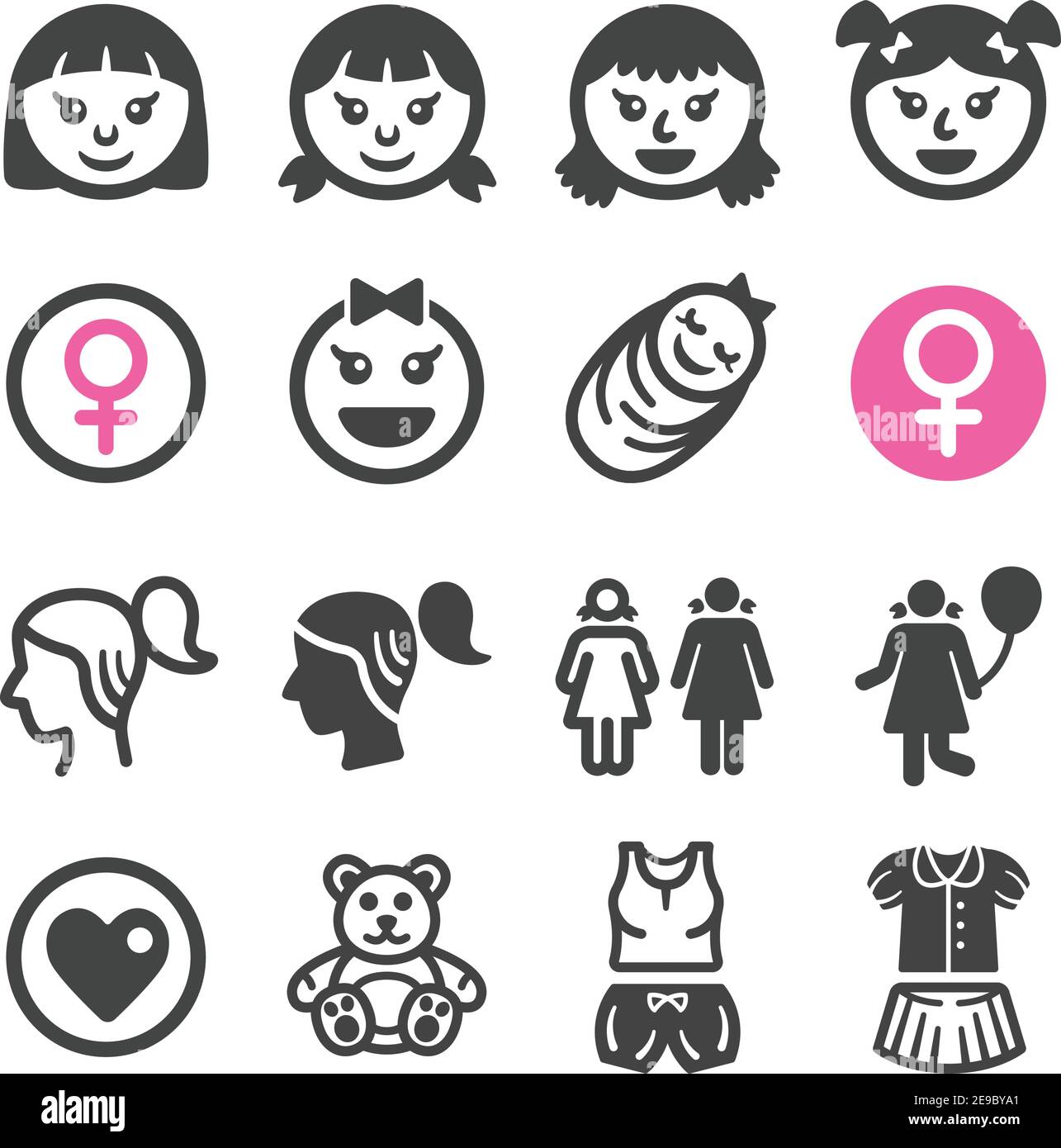 Mädchen Symbol Set, Vektor und Illustration Stock Vektor