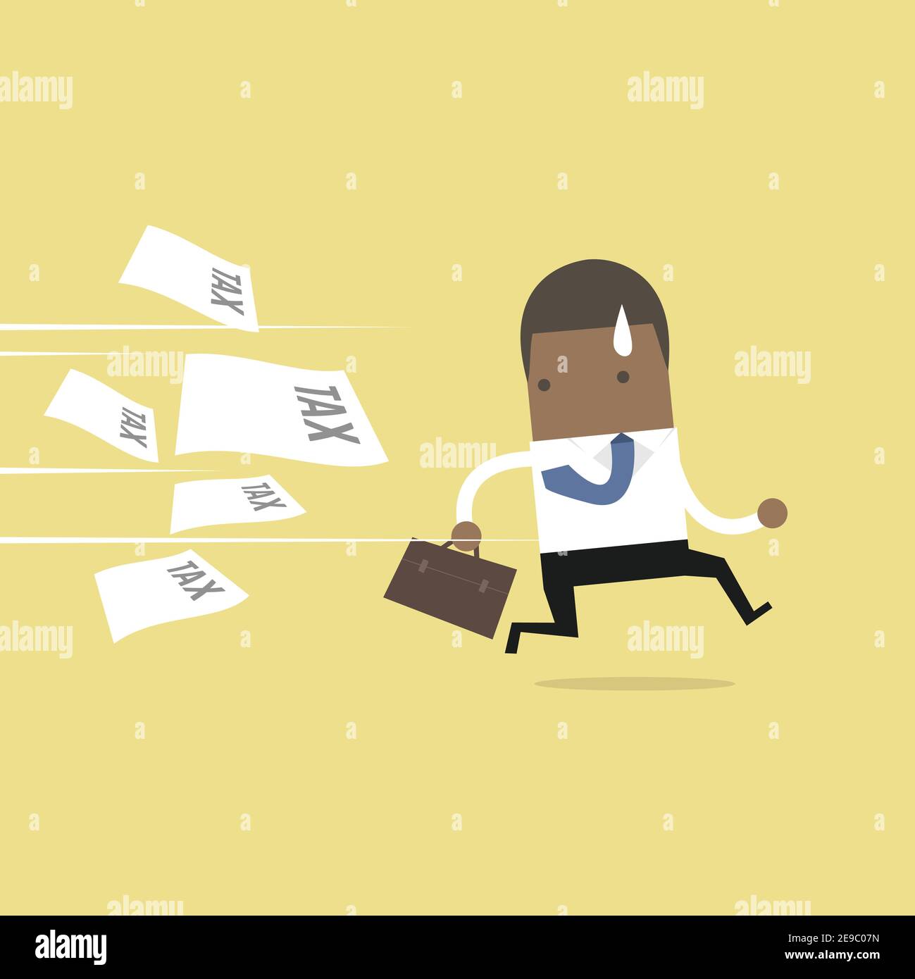 Afrikanischer Geschäftsmann läuft weg von Steuerrechnung. vektor Stock Vektor