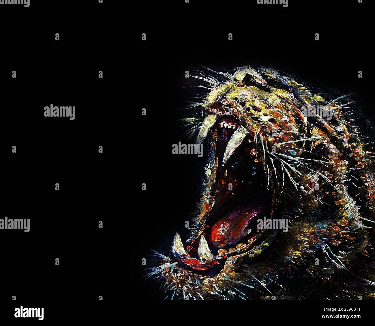 Kunstölmalerei Farbe Tiger gähnt thailändisches Land, bengalischer Tiger, wilde Tiere Stockfoto