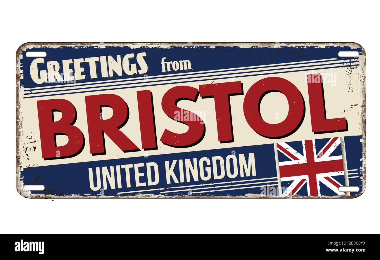 Grüße aus Bristol vintage rostigen Metallplatte auf weißem Hintergrund, Vektor-Illustration Stock Vektor