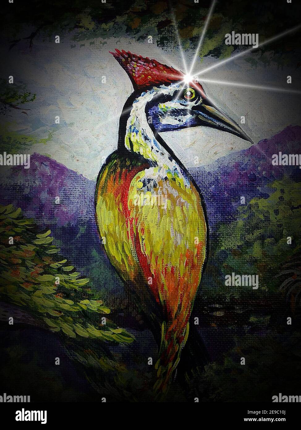 Kunst, Malerei, Acrylfarbe, lächelnd, niedlicher Vogel Stockfoto